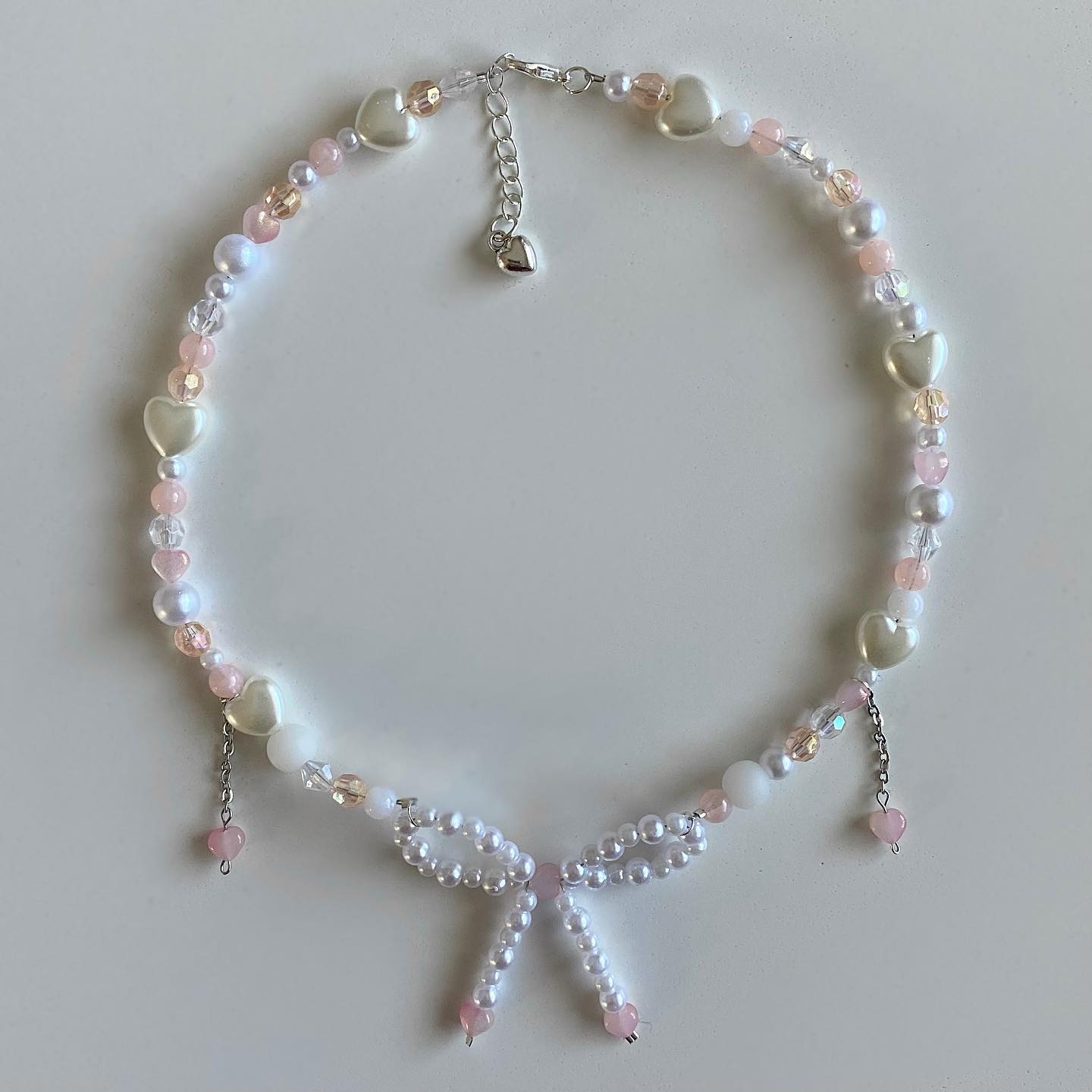 Cotton Candy Bow Beaded Necklaces Faux Pearls Stars