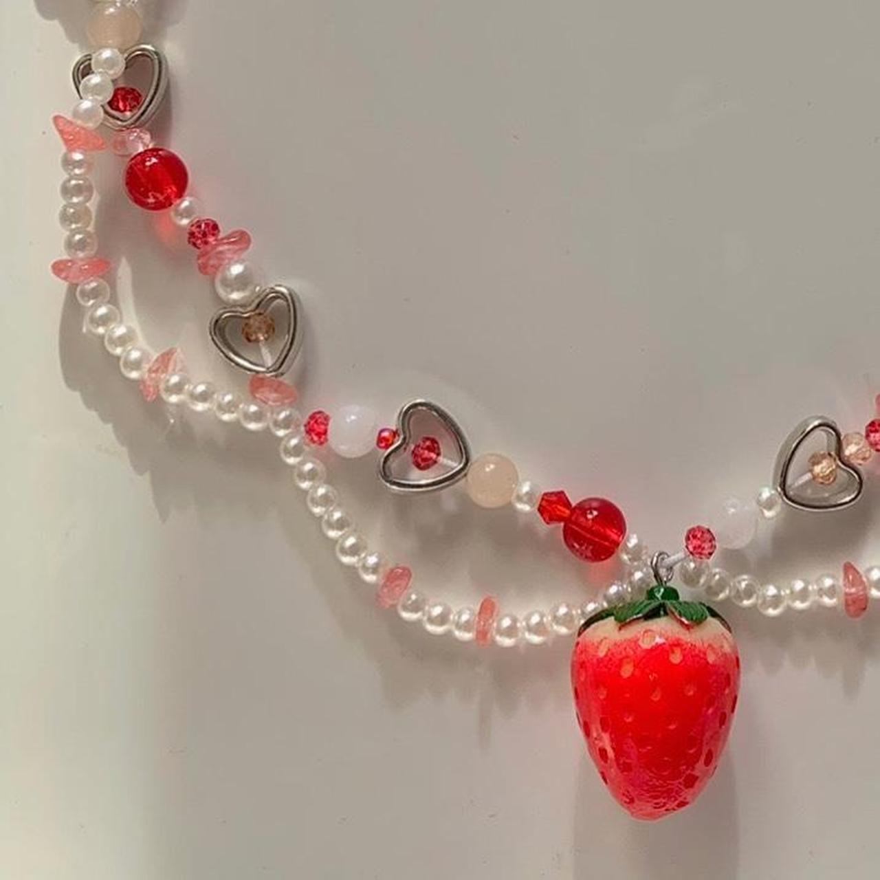 Strawberry Necklace Faux Pearls Beaded Y2K Necklace