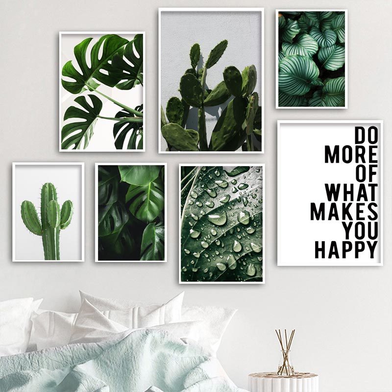 Green Tropical Plant Painting Monstera Cactus Poster Wall Art