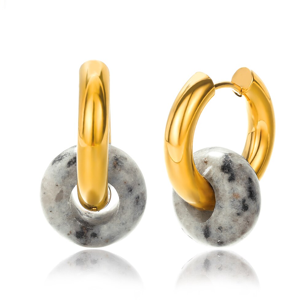 Colorful Natural/Synthetic Stone Drop Earring Stainless Steel Gold Color