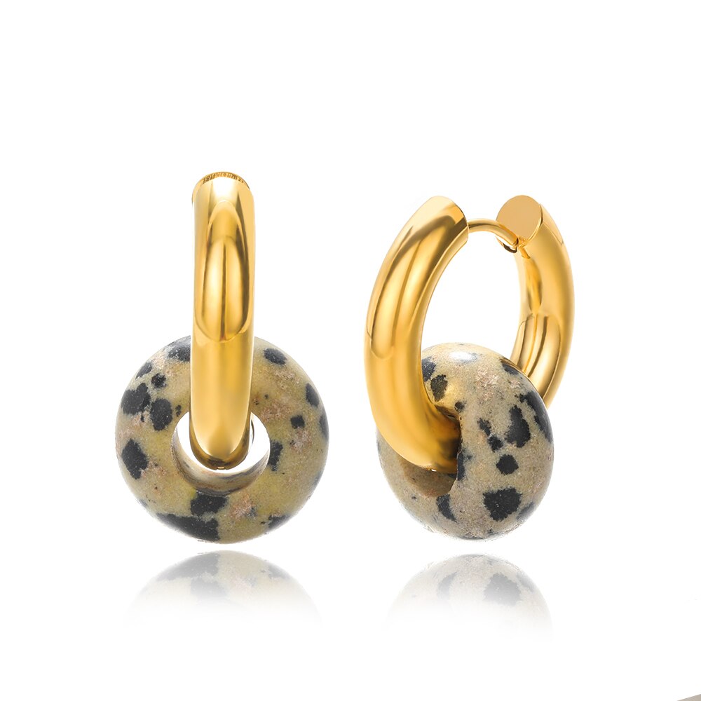 Colorful Natural/Synthetic Stone Drop Earring Stainless Steel Gold Color