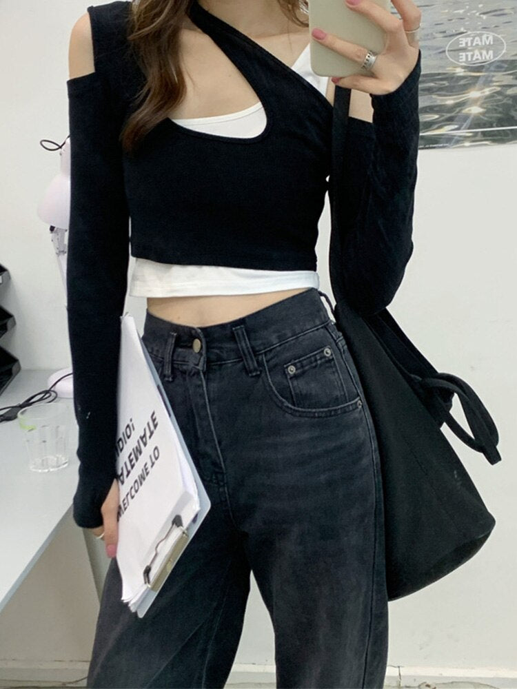 Casual Asymmetrical Cutout Long Sleeve Tee