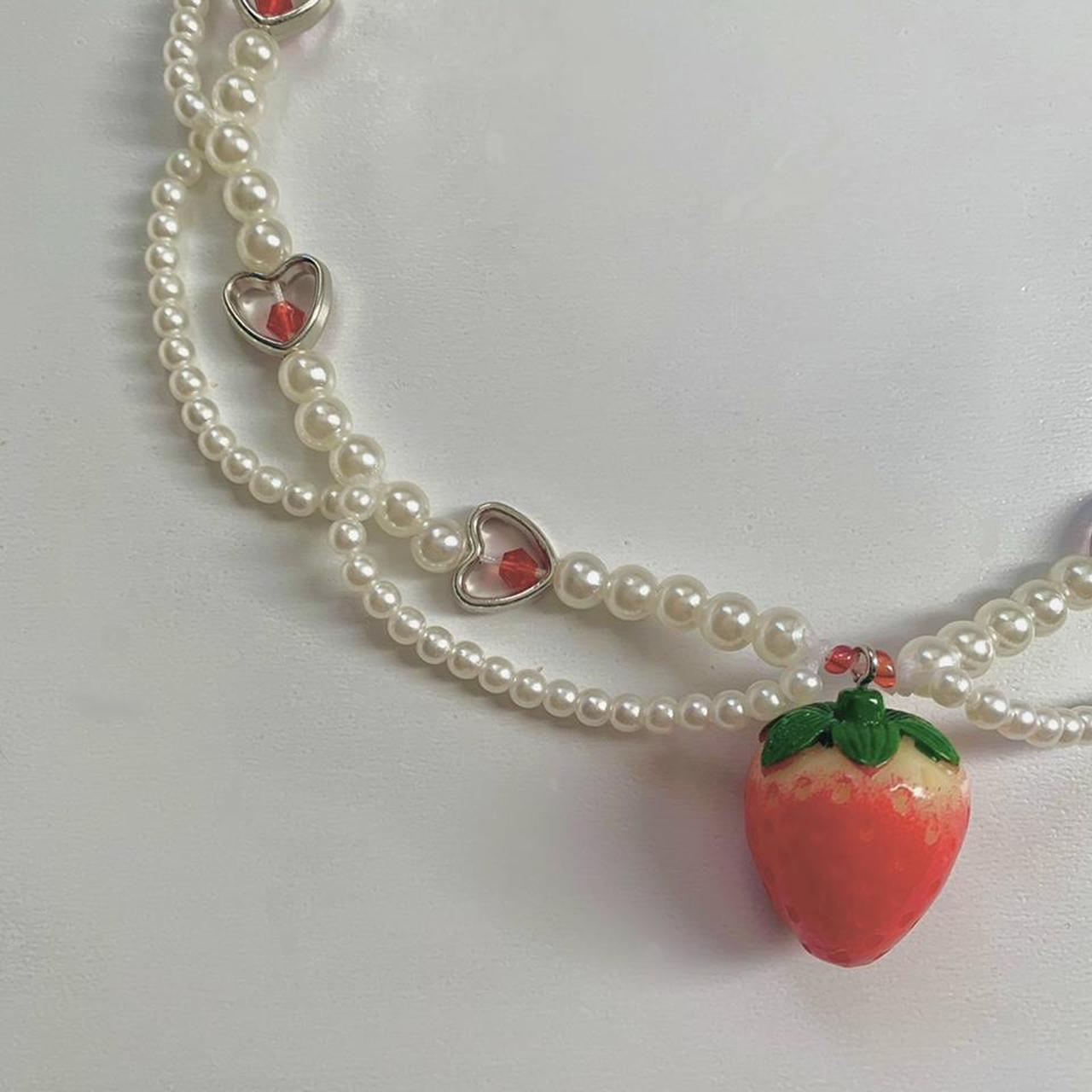 Strawberry Shortcake Necklace Faux Pearls Beaded Y2K