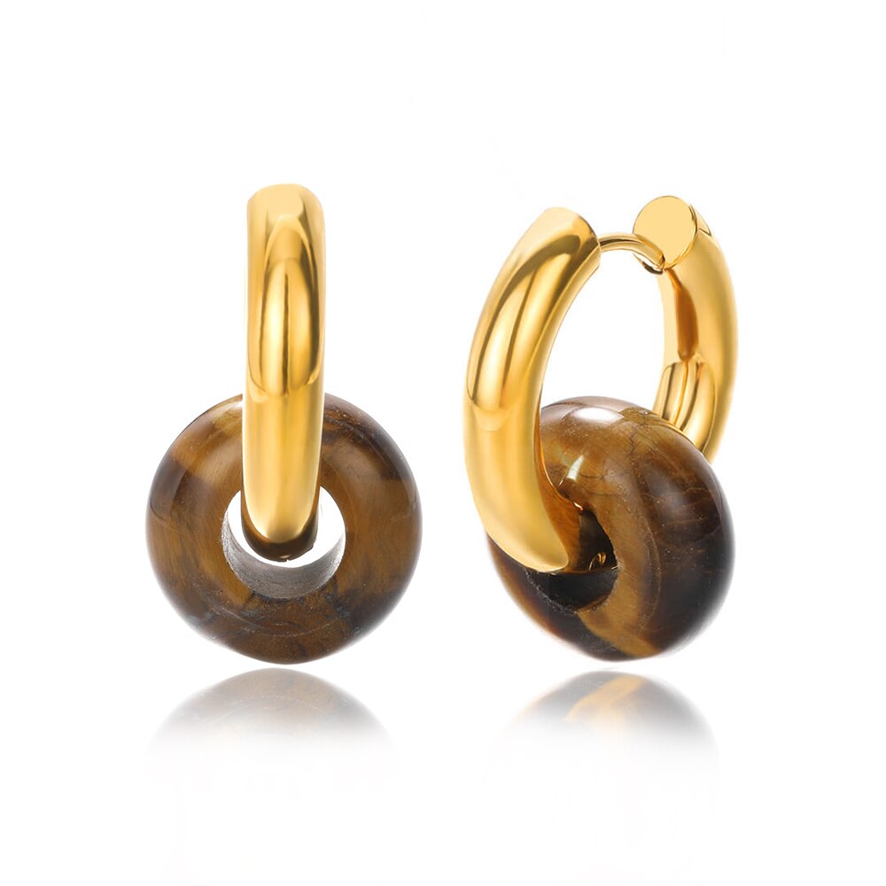 Colorful Natural/Synthetic Stone Drop Earring Stainless Steel Gold Color