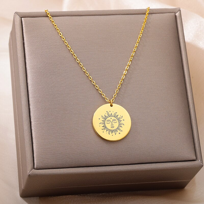 316L Stainless Steel Necklace Plated Ethnic Sun Face Pendant