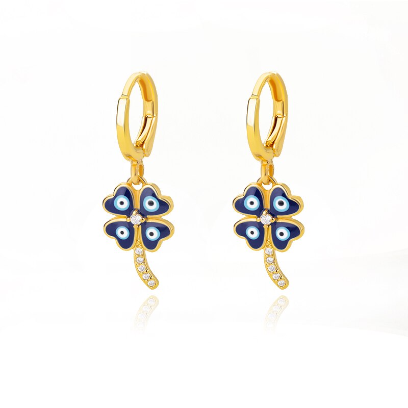 Gold Color Blue Evil Eye Hoop Earrings