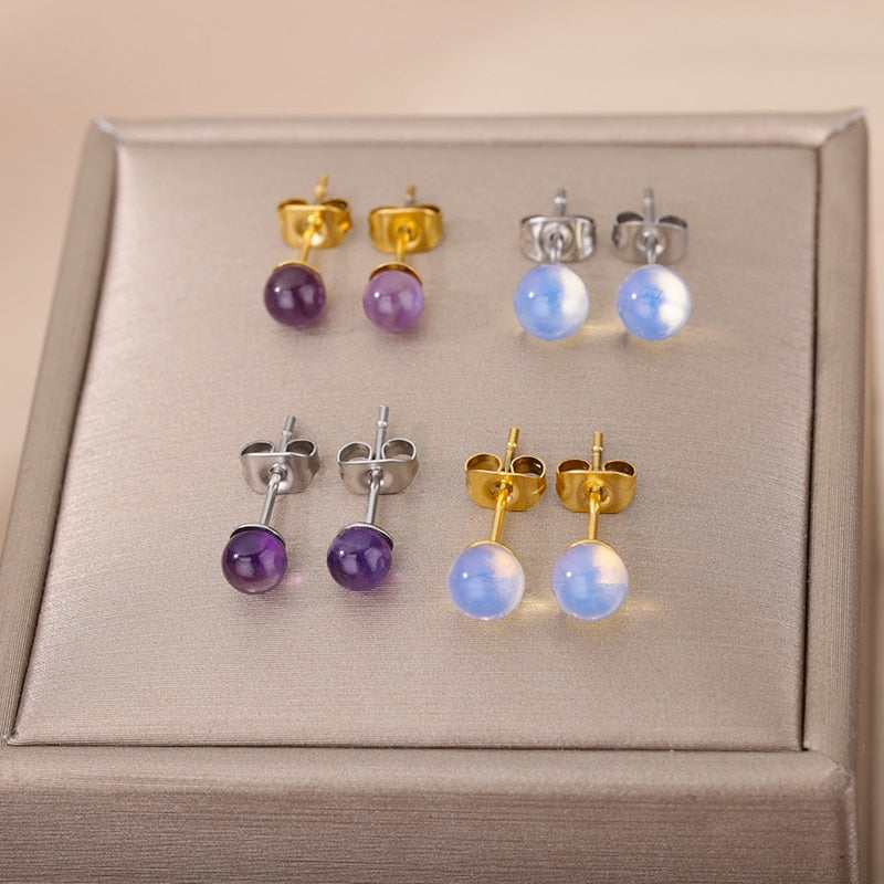 Amethyst & Opalite Ear Studs