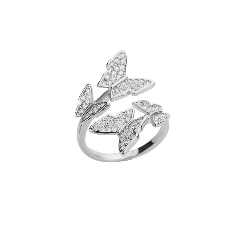 Adjustable Zircon Butterfly Ring