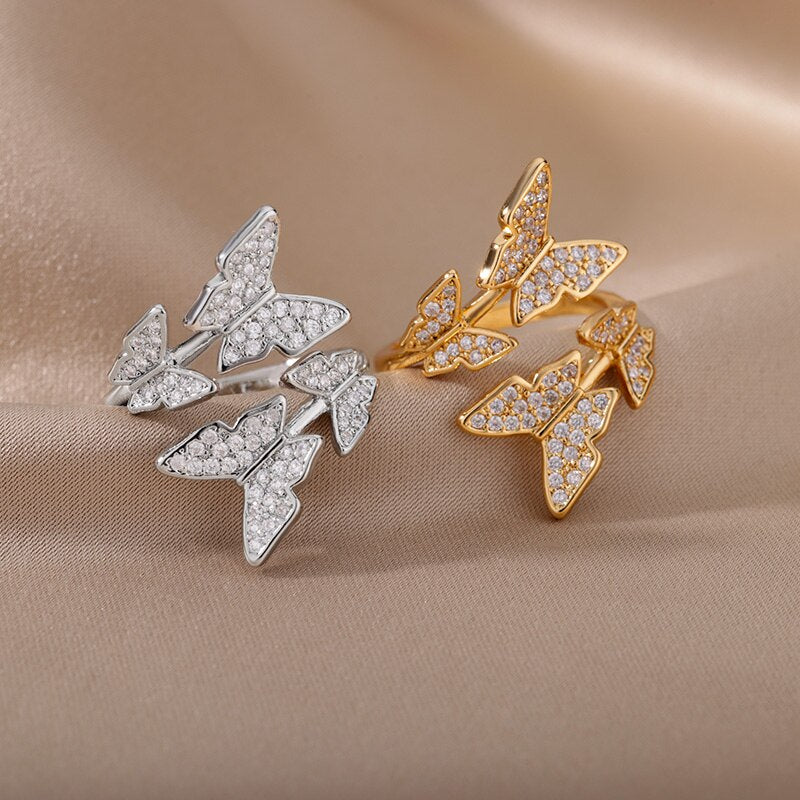 Adjustable Zircon Butterfly Ring