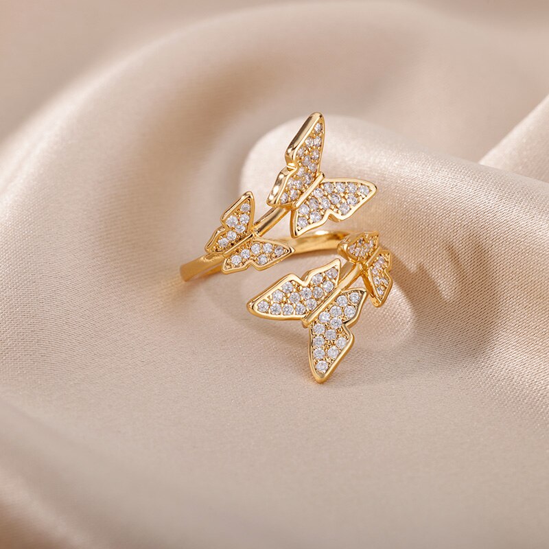 Adjustable Zircon Butterfly Ring