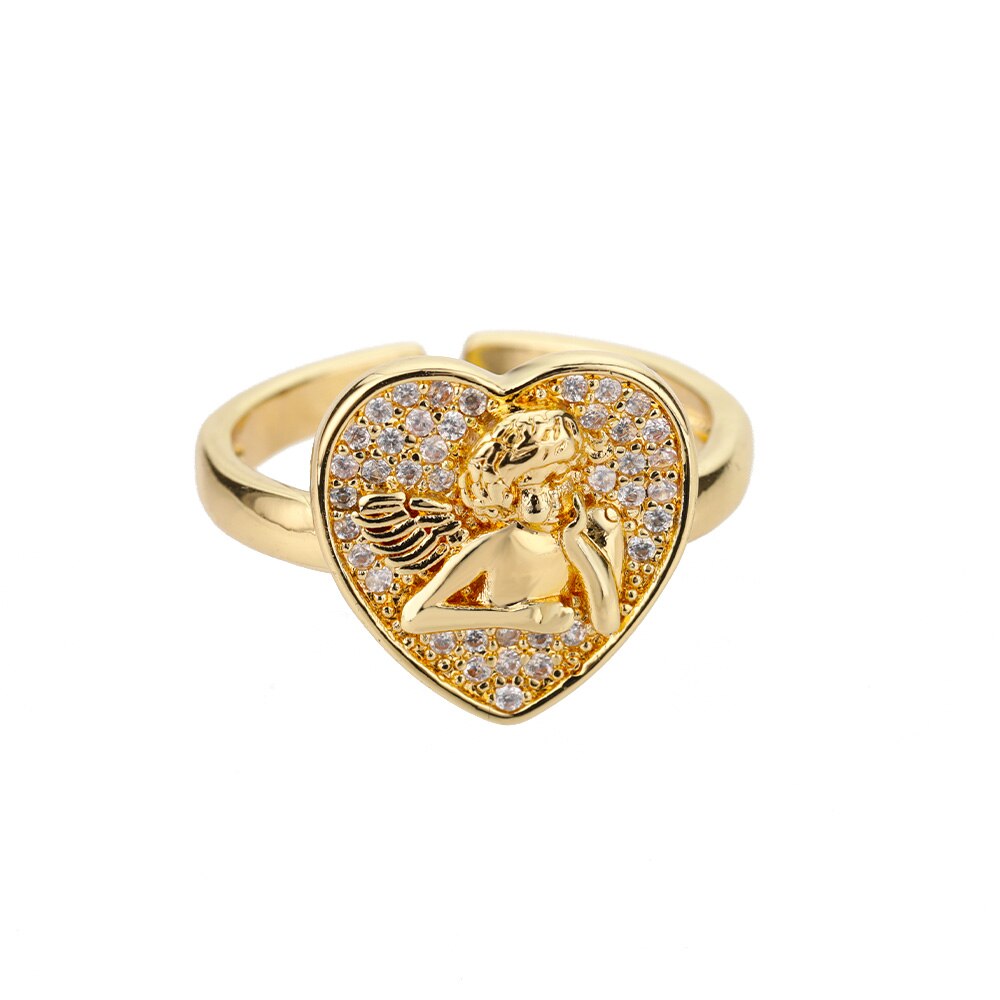 Angel Ring Zircon Stainless Steel Heart